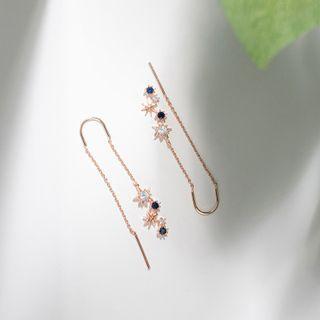Rhinestone Star Threader Earring 1 Pair - Rose Gold - One Size