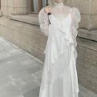 Strappy Midi A-line Dress / Long-sleeve Sheer Top