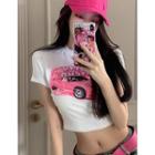 Cropped Printed T-shirt White - One Size