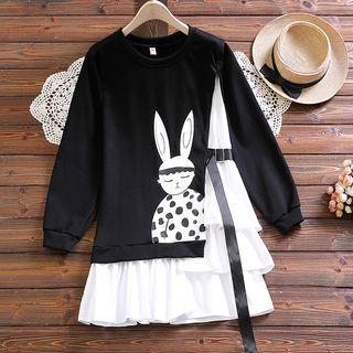 Mock Two-piece Cartoon Print Tiered Sweatshirt Dress