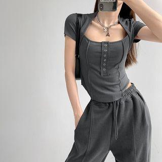 Stitched Mock Two-piece Crop T-shirt In 5 Colors