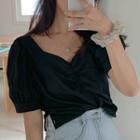 Short-sleeve Crinkled Blouse Black - One Size