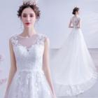 Sleeveless Embroidered A-line Wedding Gown