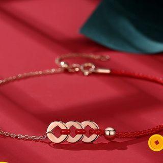 Coin Sterling Silver Red String Bracelet