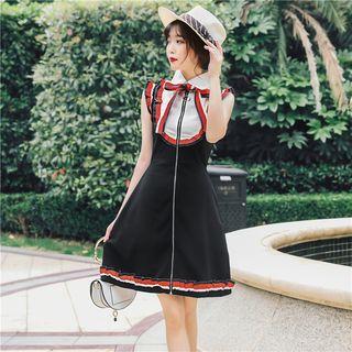 Bow Detail Frilled Sleeveless A-line Dress