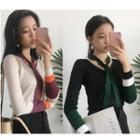 Color Block Long-sleeve Knit Top With Strap