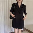 Elbow-sleeve Belted Mini Blazer Dress