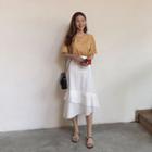 Ruffle-hem Eyelet-lace Midi Skirt