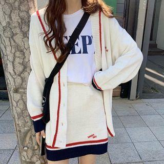 Lettering Cardigan / Knit Pencil Skirt