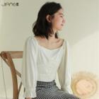 Long-sleeve Square Neck Blouse Light Off-white - One Size