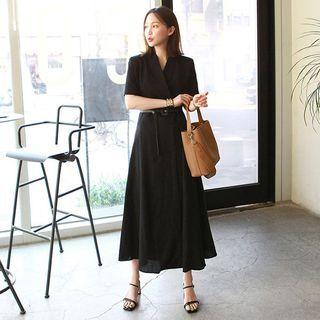 Shawl-collar Long Coatdress With Belt