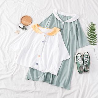 Contrast Sailor Collar Short Sleeve Shift Dress