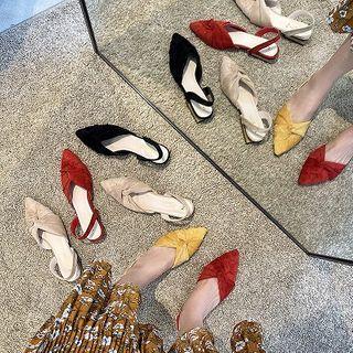 Pointed Block Heel Slingback Mules
