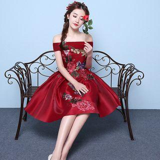 Embroidered Off-shoulder A-line Cocktail Dress / Evening Gown
