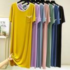 Elbow-sleeve Contrast Trim Midi T-shirt Sleep Dress