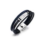 Fashion Classic 316l Stainless Steel Cross Geometry Multilayer Leather Bracelet Silver - One Size