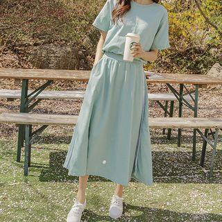 Piped Flared Maxi T-shirt Dress