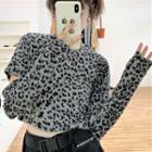 Long-sleeve Leopard Print Cutout T-shirt