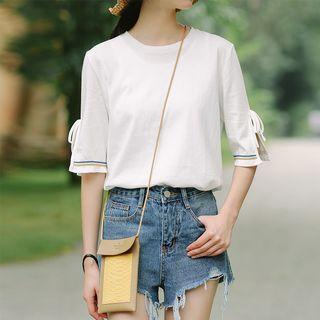 Slit Elbow-sleeve T-shirt White - One Size
