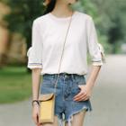 Slit Elbow-sleeve T-shirt White - One Size