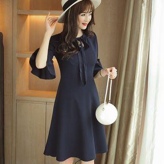 Bow Detail Elbow-sleeve A-line Dress