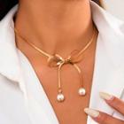Bow Faux Pearl Pendant Alloy Necklace