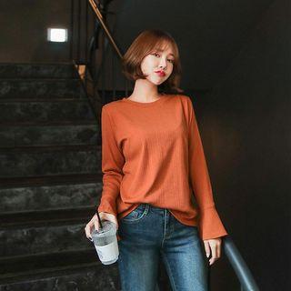 Flare-cuff Ribbed T-shirt