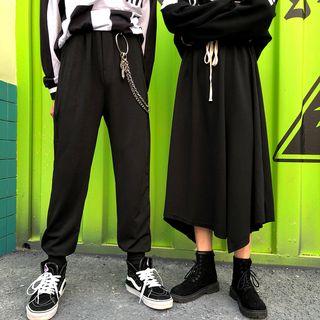 Couple Matching Asymmetric Hem Midi A-line Skirt / Drawstring Pants
