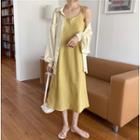 Plain Long-sleeve Shirt / Spaghetti-strap Dress