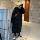 Hooded Zip Long Padded Coat Black - One Size