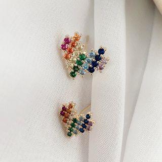 Rhinestone Rainbow Earring 1 Pair - Rainbow - Love Heart - One Size