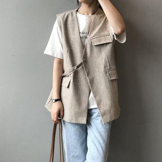 V-neck Asymmetric Buttoned Vest