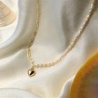 Asymmetric Alloy Heart Pendant Freshwater Pearl Necklace 1 Pc - Gold - One Size