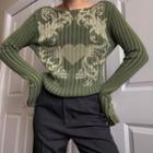 Heart Print Ribbed Sweater