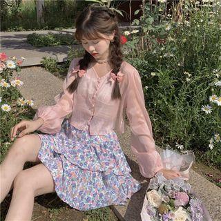 Set Lace Suspender Top Floral Skirt 2-piece