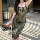 Sleeveless Lace Midi Sheath Dress Green - One Size