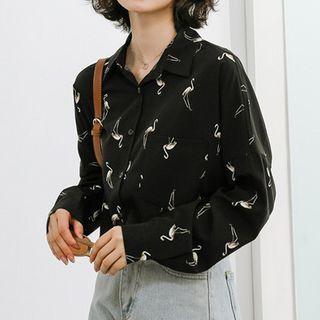 Flamingo Print Shirt Black - One Size