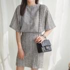 Set: Short-sleeve Patterned Top + Band-waist Skirt