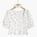 Cherry Print Elbow-sleeve Cropped Blouse White - One Size