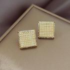 Square Faux Pearl Alloy Earring 1 Pair - Silver & Gold - One Size
