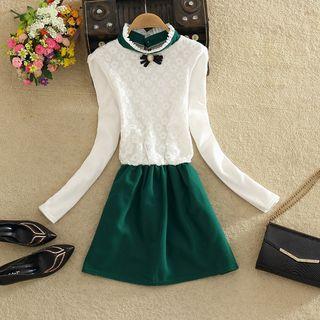 Long Sleeve Mock Two-piece A-line Dress