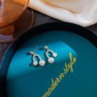 Rhinestone Faux Pearl Dangle Earring 1 Pair - White Pearl - Gold - One Size