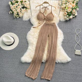 Set: Crochet Knit Bralette + Pants