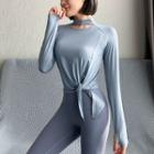 Mock-turtleneck Cutout Long-sleeve Sports T-shirt