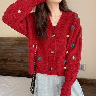 Pom Pom Cardigan Red - One Size