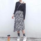 Off Shoulder Long-sleeve T-shirt / A-line Midi Skirt