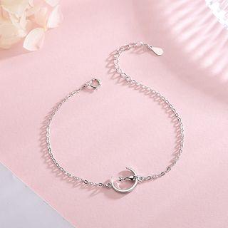 925 Sterling Moon & Cat Bracelet Brs091 - Silver - One Size