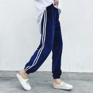 Contrast Panel Velvet Sweatpants