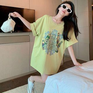 Oversized Printed T-shirt Yellow - One Size
