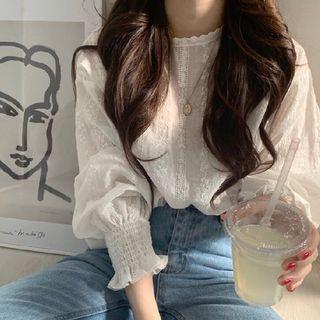Lantern Sleeve Plain Lace Blouse